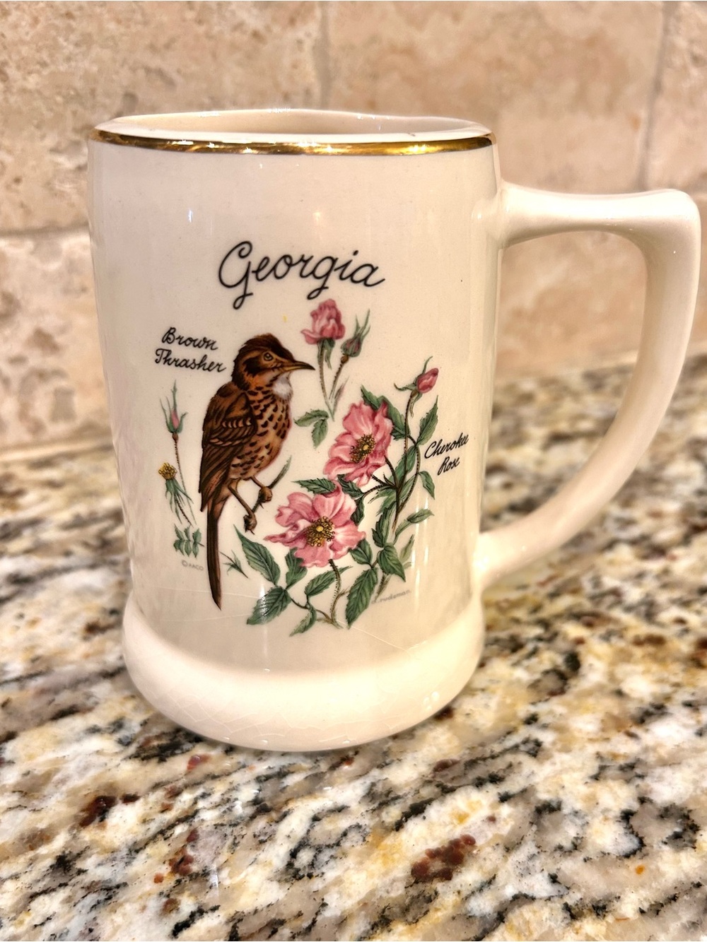 Georgia Ceramic Coffee Mug with Pink Floral and Gold Trim